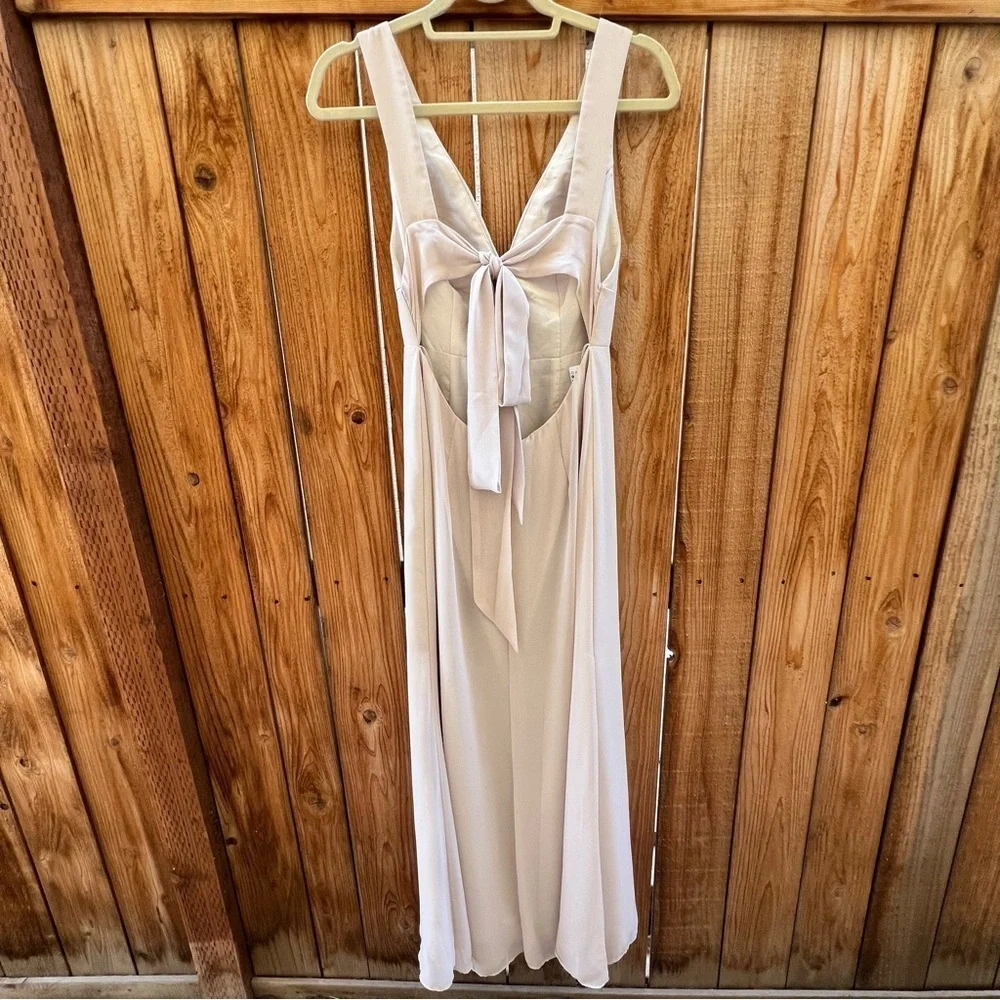 Azazie Christiana V-Neck Chiffon Maxi Gown Wedding Bridesmaid Alabaster 2